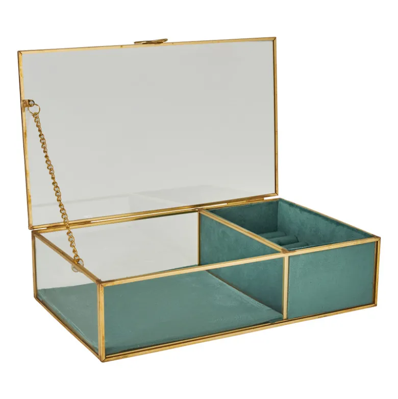 Sieradendoos met ringhouder - blauw/goud - 25x15x6.5 cm