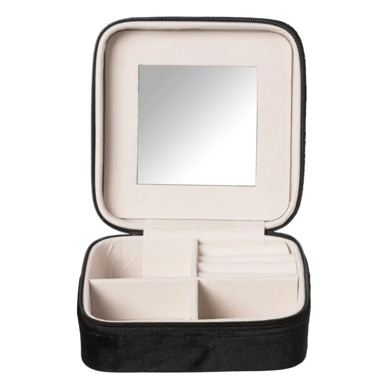 Sieradendoos met rits - zwart/roze - 12.5x12.5x5 cm