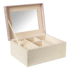 Sieradendoos met spiegel - lichtroze - 28x19.5x11 cm