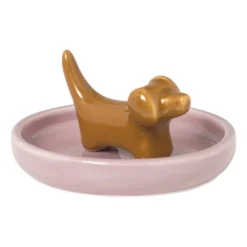Sieradenhouder teckel - roze/bruin - ø10x5.8 cm