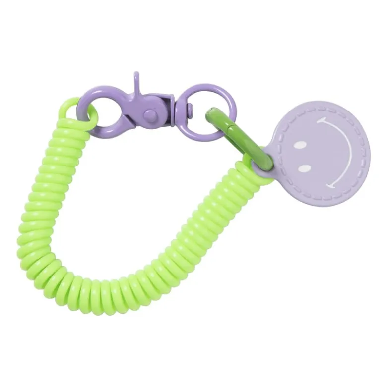 Sleutelhanger spiraal met smiley - plastic - diverse varianten