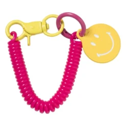 Sleutelhanger spiraal met smiley - plastic - diverse varianten
