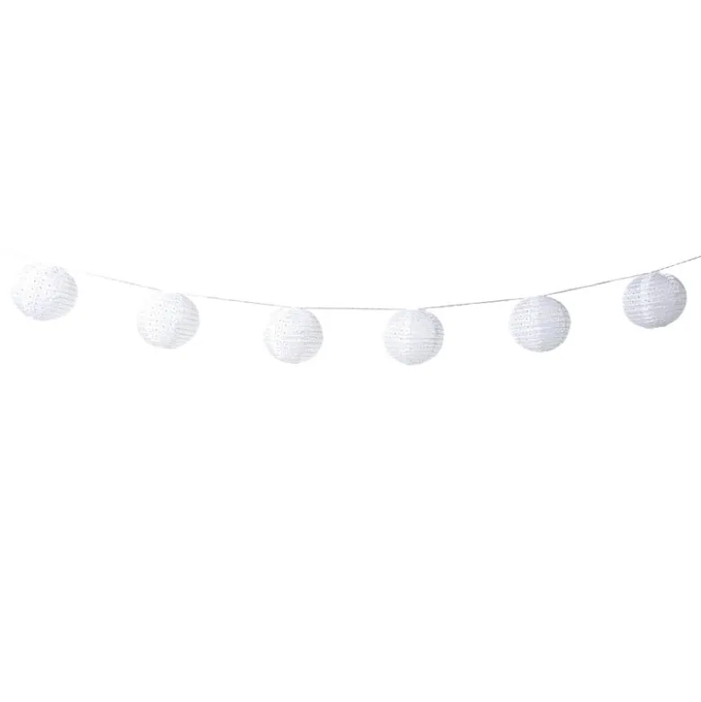 Slinger met 9 solar barok lampionnen - wit - 440 cm