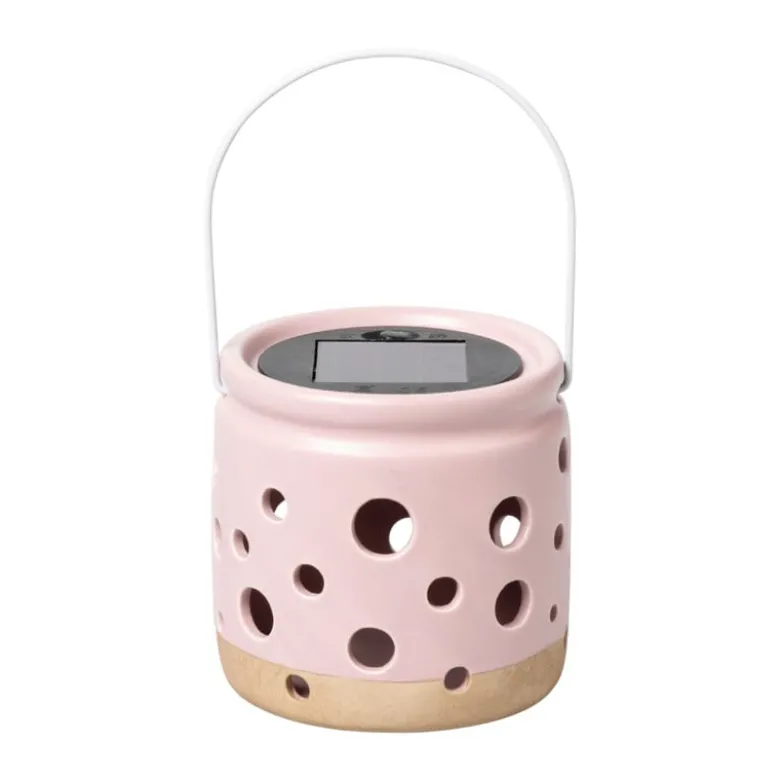 Solar lampje keramiek - roze - ø9.3x9.2 cm