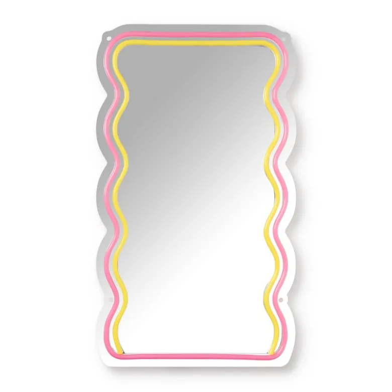 Spiegel met golven LED - geel/roze - 40x23x1.4 cm