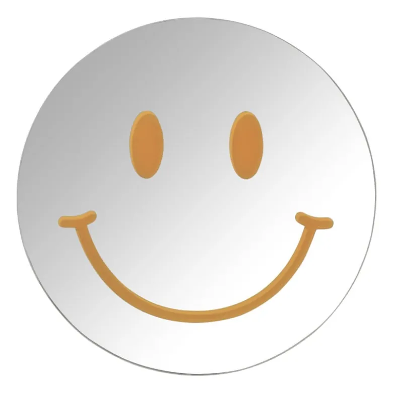 Spiegel smiley - zilverkleurig/oranje - ø30 cm