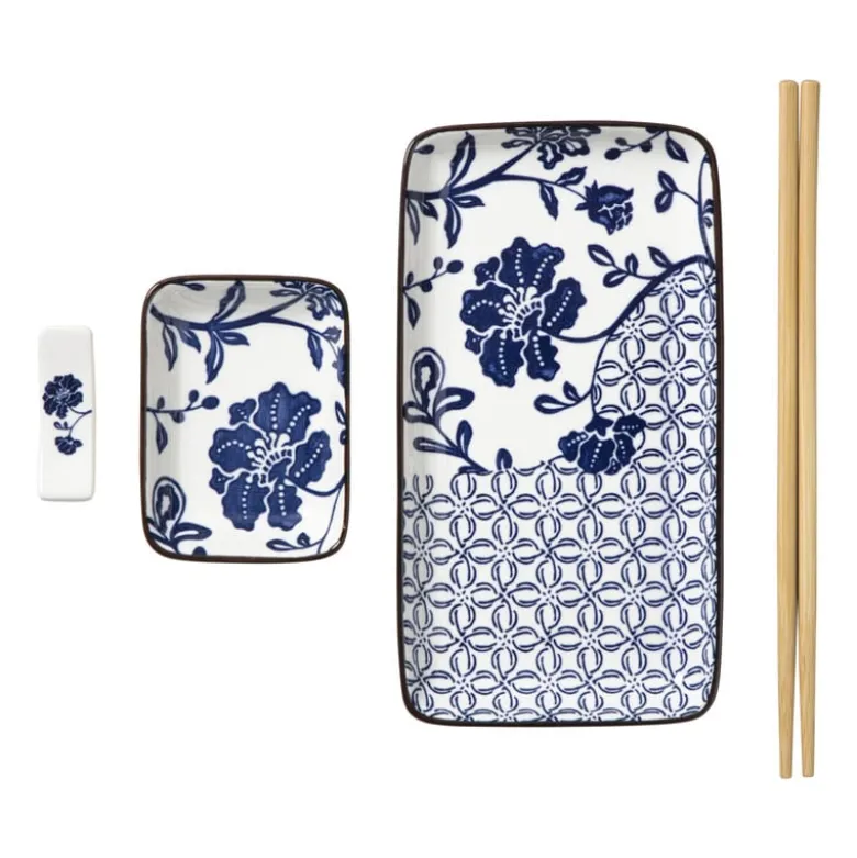 Sushi set - blauw/wit - 4-delig