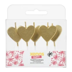 Taartkaarsjes hartjes - goud - set van 5