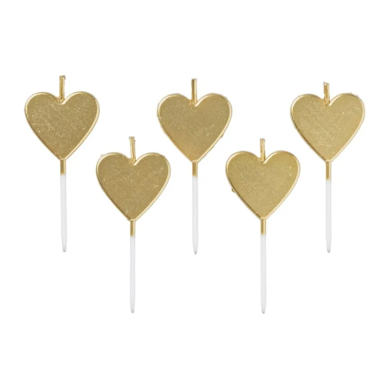Taartkaarsjes hartjes - goud - set van 5