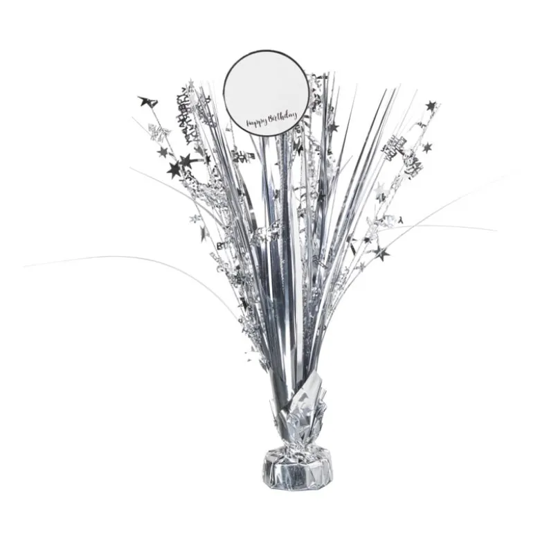 Tafeldecoratie happy birthday - zilverkleurig - 42 cm