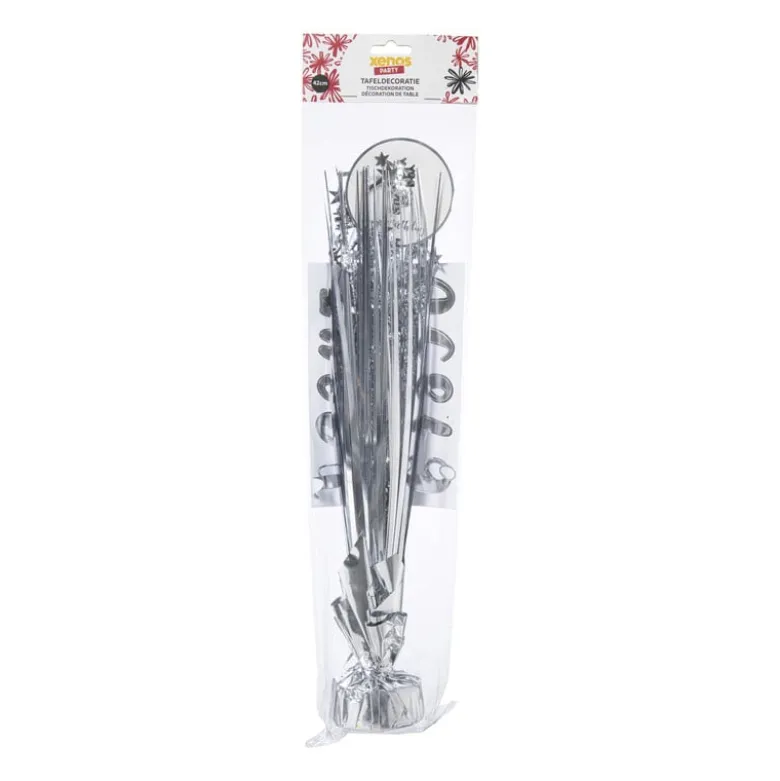 Tafeldecoratie happy birthday - zilverkleurig - 42 cm