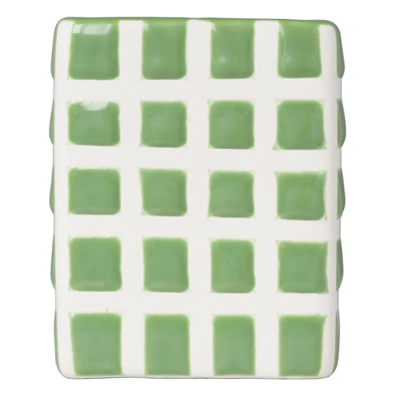 Tandenborstel beker blokjes - groen/wit - 8.8x7x7 cm