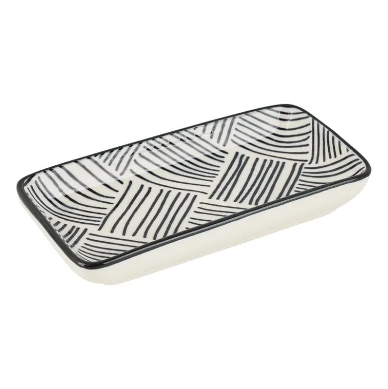 Tapas schaaltje Sevilla rechthoekig - zwarte streepjes - 12,5x6x5 cm