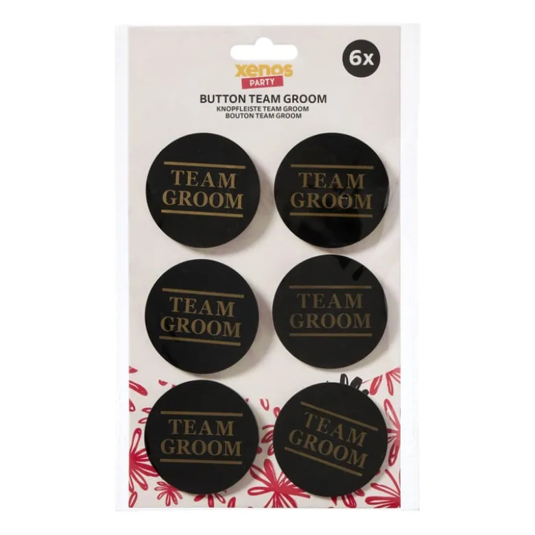 Team groom buttons - zwart/goudkleurig - set van 6