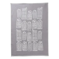 Theedoek antraciet huisjes - antraciet/wit - 50x70 cm