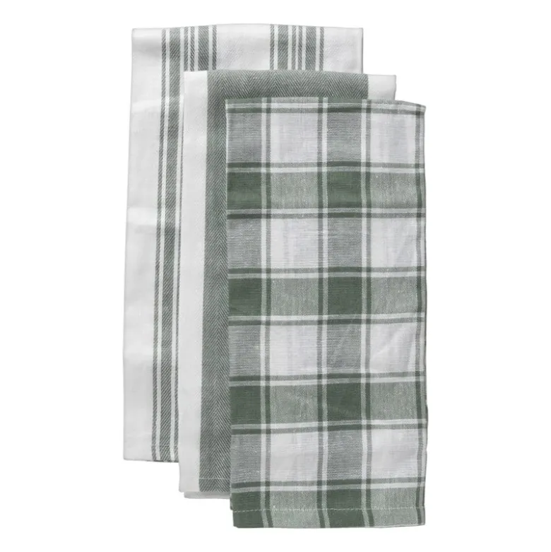 Theedoeken set van 3 - groen/wit - 45x65 cm