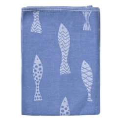 Theedoek vissen - blauw/wit - 50x70 cm