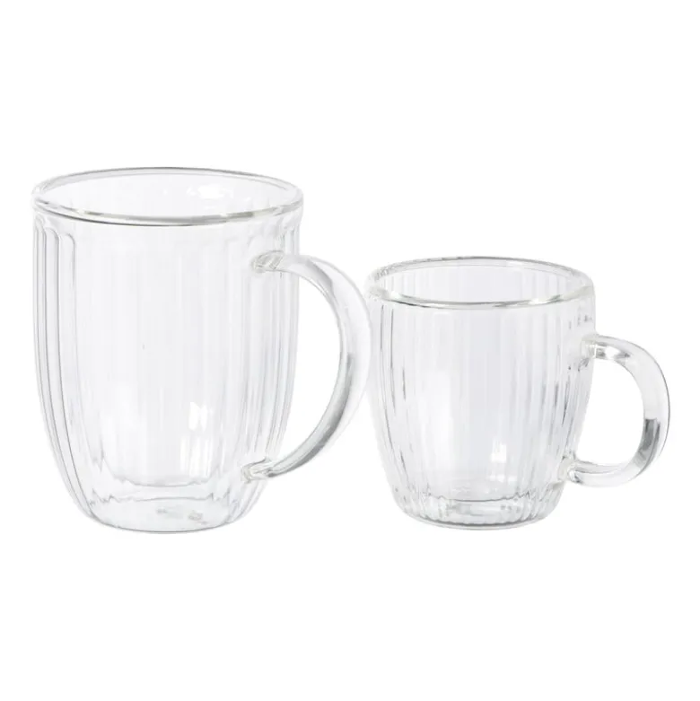 Theeglas dubbelwandig ribbel - ø7.5x8 cm - glas