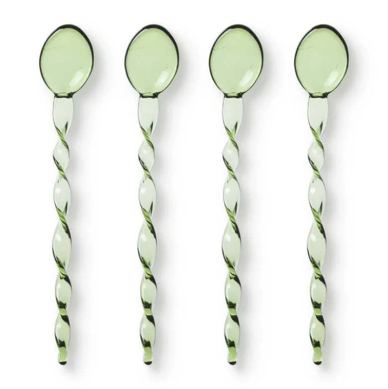 Theelepels groen - glas - set van 4