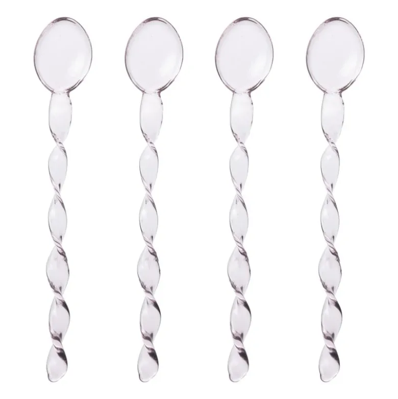 Theelepels roze - glas - set van 4