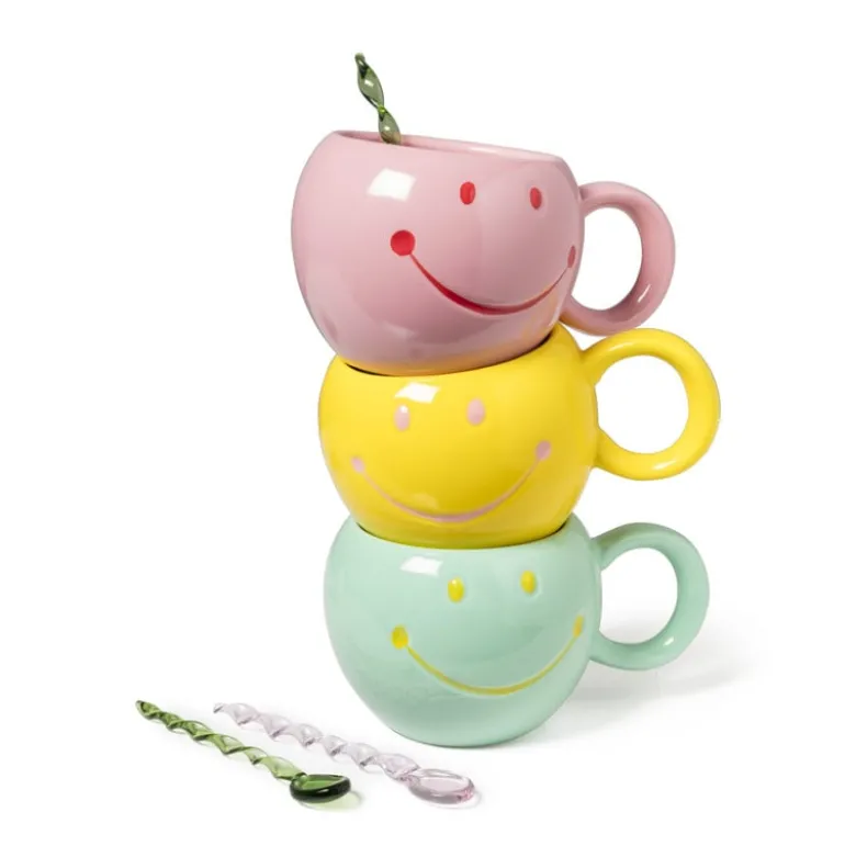 Theelepels roze - glas - set van 4