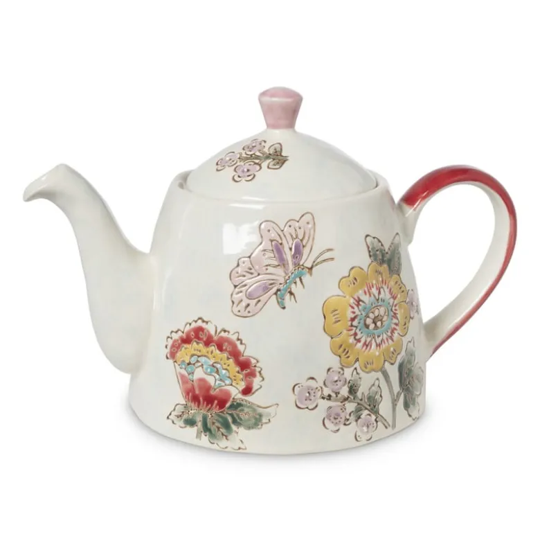 Theepot bloemen en vlinder - multikleur - 750 ml