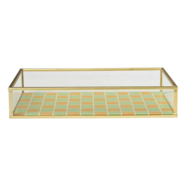 Tray goud met blokjes groot - goud/oranje/groen
