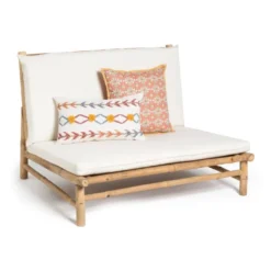 Tuinbank bamboe - naturel/wit- 100x87x74 cm