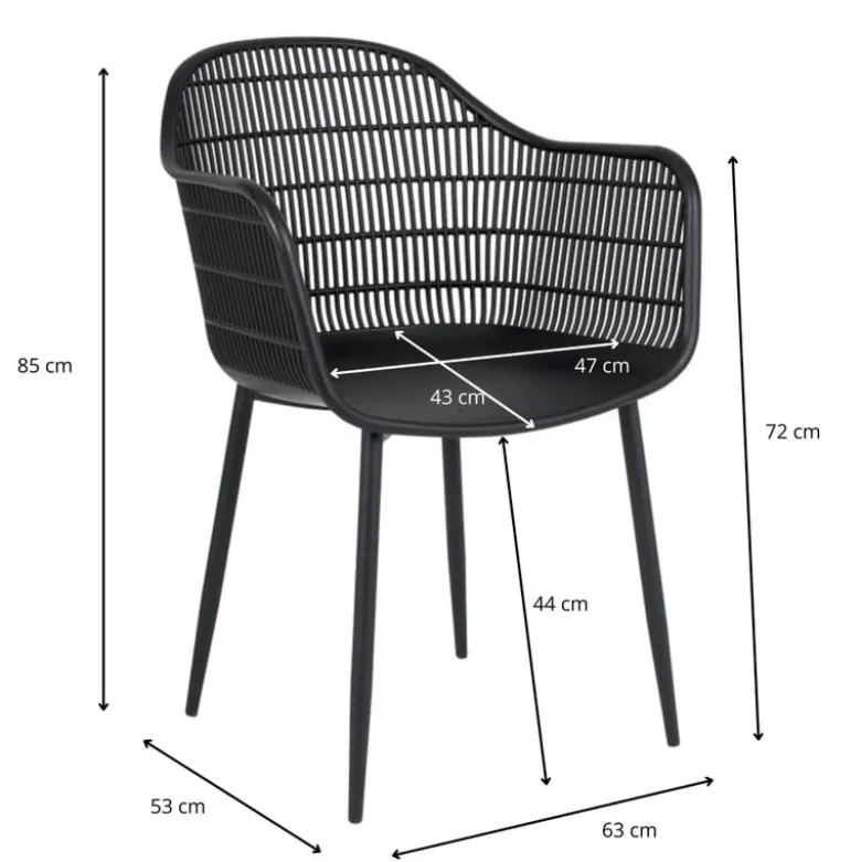 Tuinstoel elisa - zwart - 63x53x85 cm