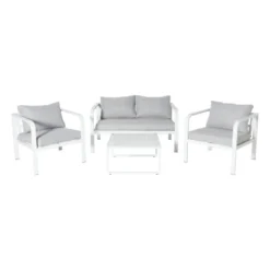 Tuinstoel Tenerife met kussens - wit/grijs - 64x70x74 cm