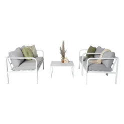Tuinstoel Tenerife met kussens - wit/grijs - 64x70x74 cm