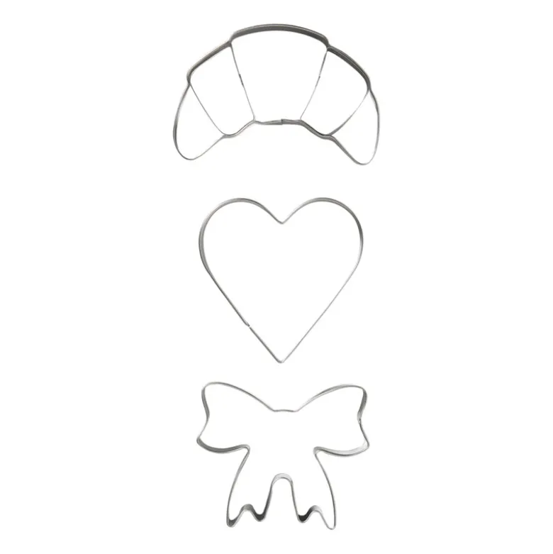 Uitsteekvormpjes croisssant, hart, strik - set van 3