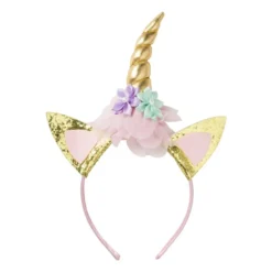 Unicorn diadeem - goudkleurig/roze - 11x17.5 cm