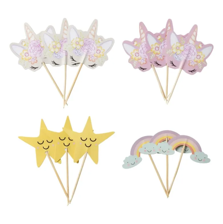 Unicorn traktatieset uitdeelbakjes en prikkers - multikleur