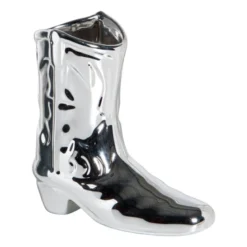 Vaas cowboy laars Annemieke - zilverkleurig - 16.5x16.3x7.5 cm
