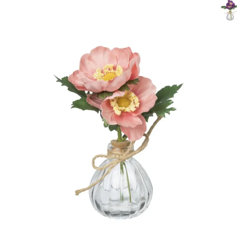 Vaasje met bloemen - diverse varianten - 17 cm