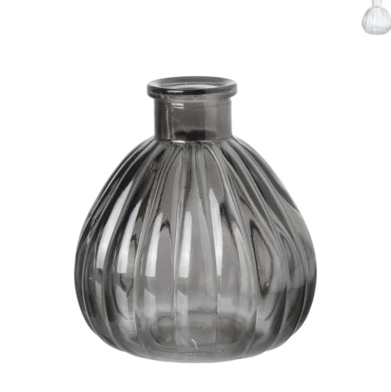 Vaasje ribbel glas - diverse kleuren - ø9x9 cm