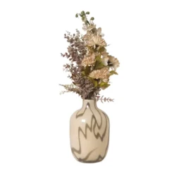 Vaas met lijnen - beige/bruin - ø16.5x26 cm