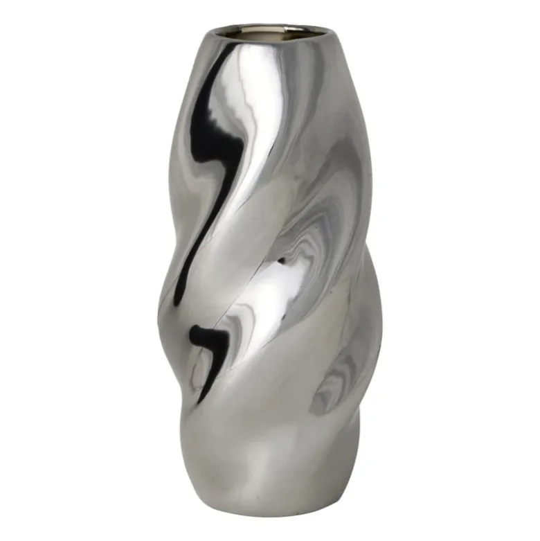 Vaas wave rond - zilverkleurig - ø10x21 cm