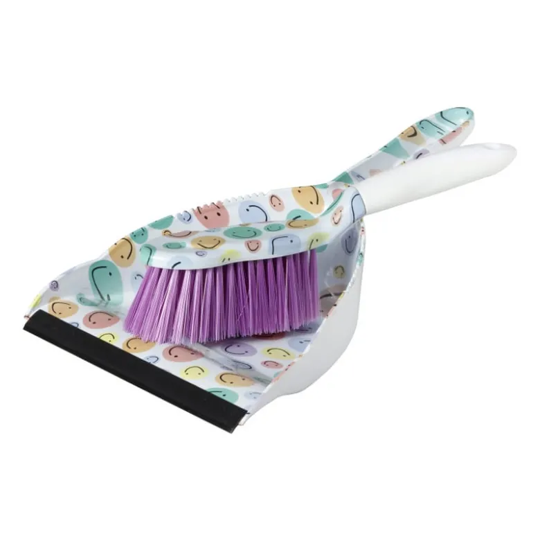 Veger en blik smiley - set van 2 - 35x22x10 cm