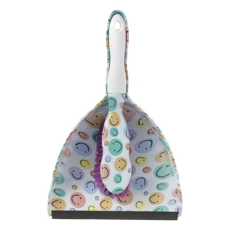 Veger en blik smiley - set van 2 - 35x22x10 cm