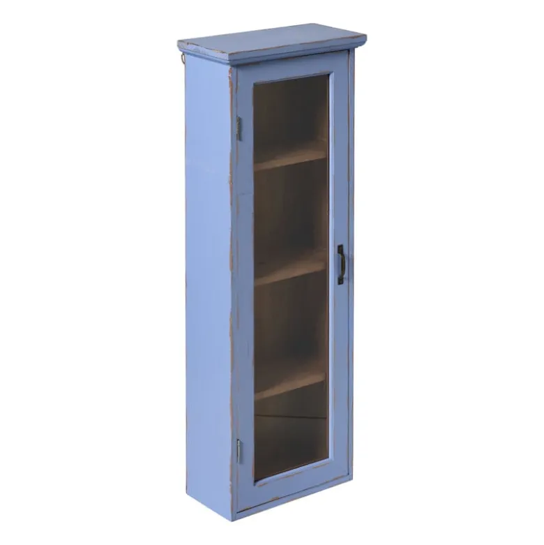 Vitrinekast 1 deur - blauw - 80x30x15 cm