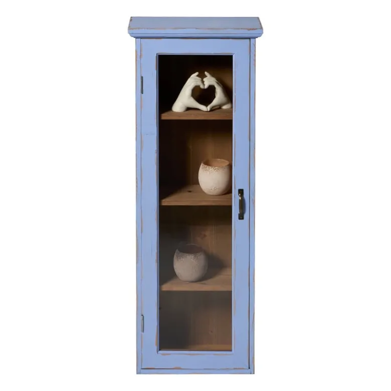 Vitrinekast 1 deur - blauw - 80x30x15 cm