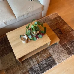 Vloerkleed patchwork - bruin/wit - 120x180 cm