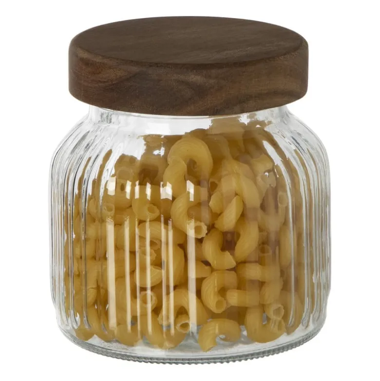 Voorraadpot ribbel met acacia deksel - ø11x12 cm