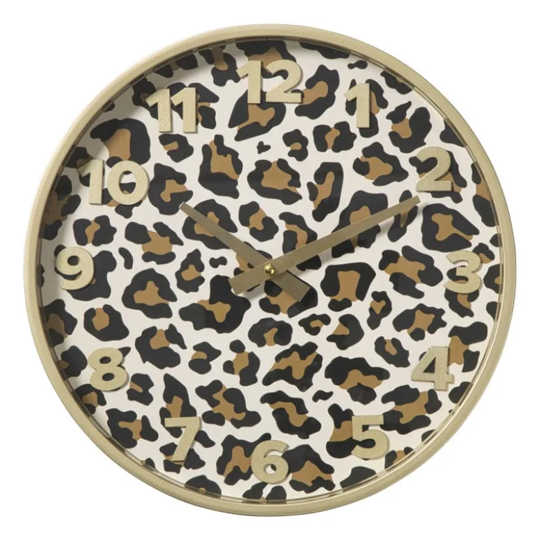 Wandklok luipaard - bruin/goud - ø30 cm