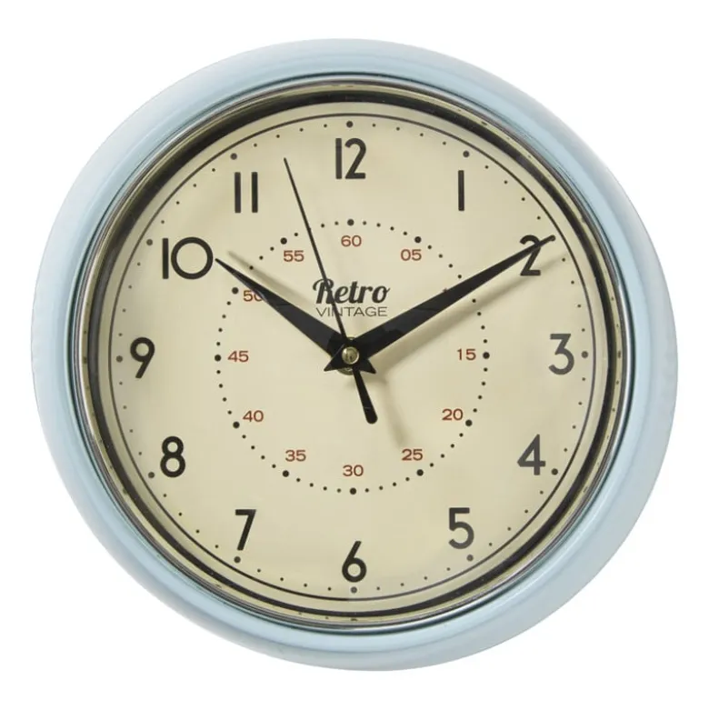 Wandklok retro - lichtblauw - Ø24x6.5 cm