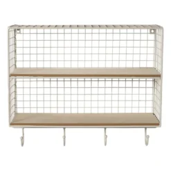 Wandrek wire met haken - beige - 40x32x14 cm