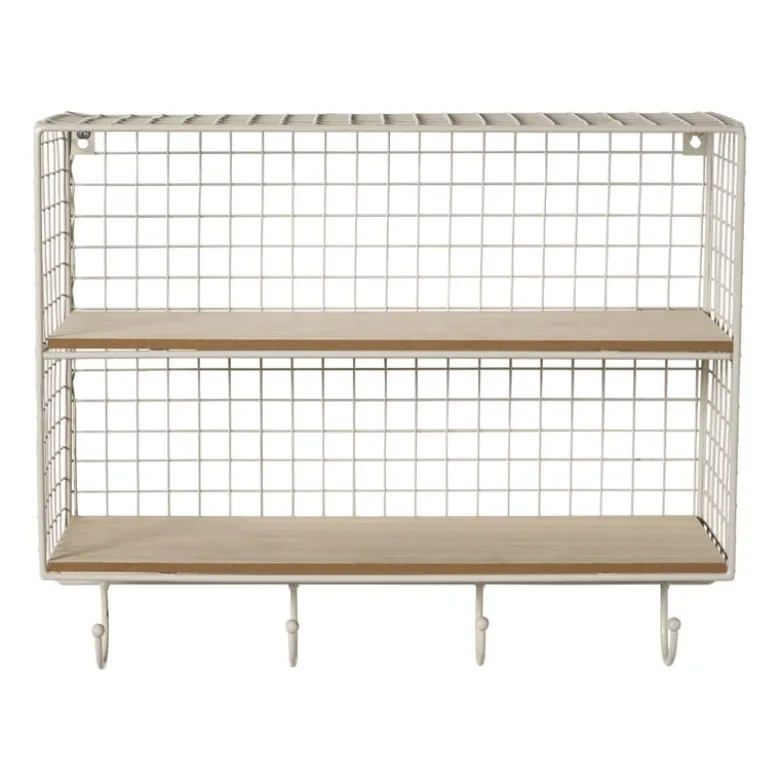 Wandrek wire met haken - beige - 40x32x14 cm