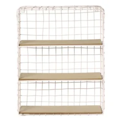 Wandrek wire met 3 planken - beige/bruin - 50x40x14 cm